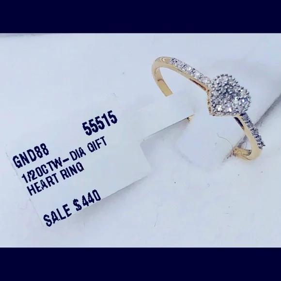 10K YELLOW GOLD REAL DIAMOND SLENDER HEART RING NOT PLATED NOT CZ FREE APPRAISAL - Picture 1 of 9